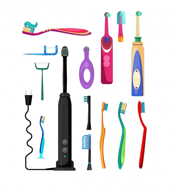 Бесплатное векторное изображение Набор электрических и простых зубных щеток