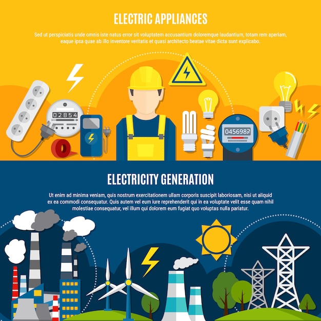 Vettore gratuito elettrodomestici e banner per la generazione di energia