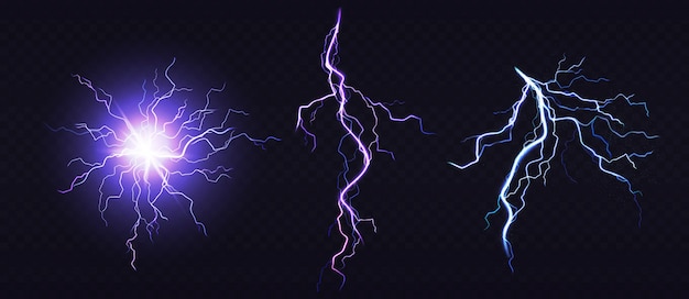 Free vector electric ball and lightning strike, impact place