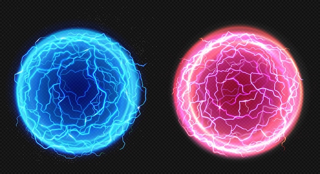 Free vector electric balls, lightning circle strike, plasma