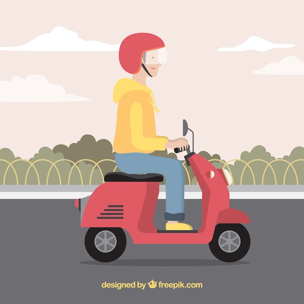 Бесплатное векторное изображение Концепция электрического велосипеда с человеком в шлеме