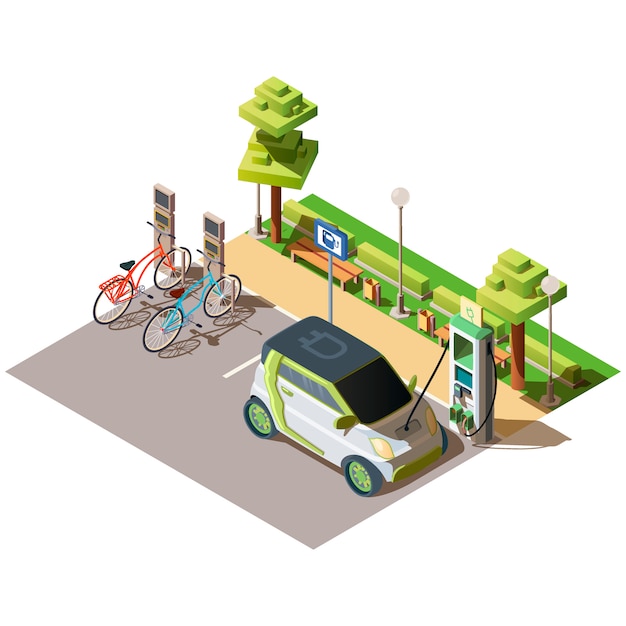 Electric car and bicycles parking