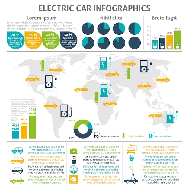 Vettore gratuito set di infografica auto elettrica