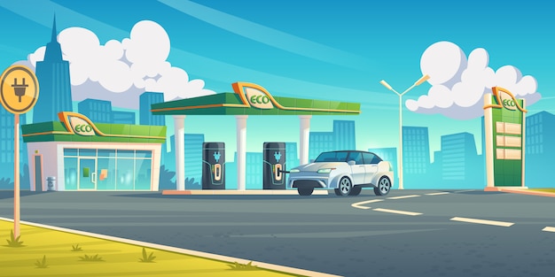 Free vector electric car recharge station ev refueling service