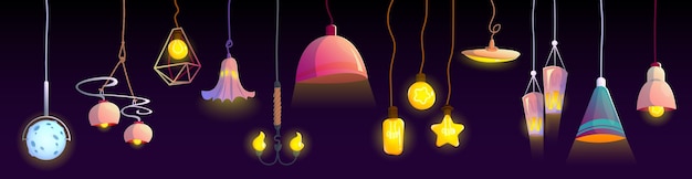 Electric ceiling lamps and hanging light bulbs