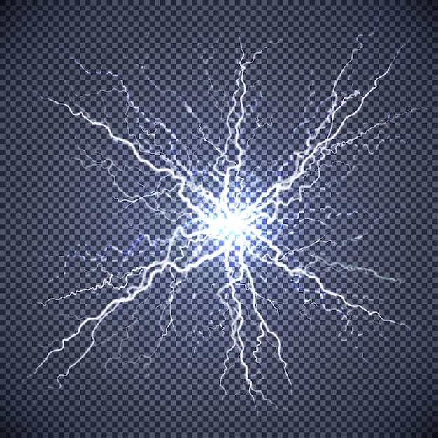 Electric lightning realistic transparent background