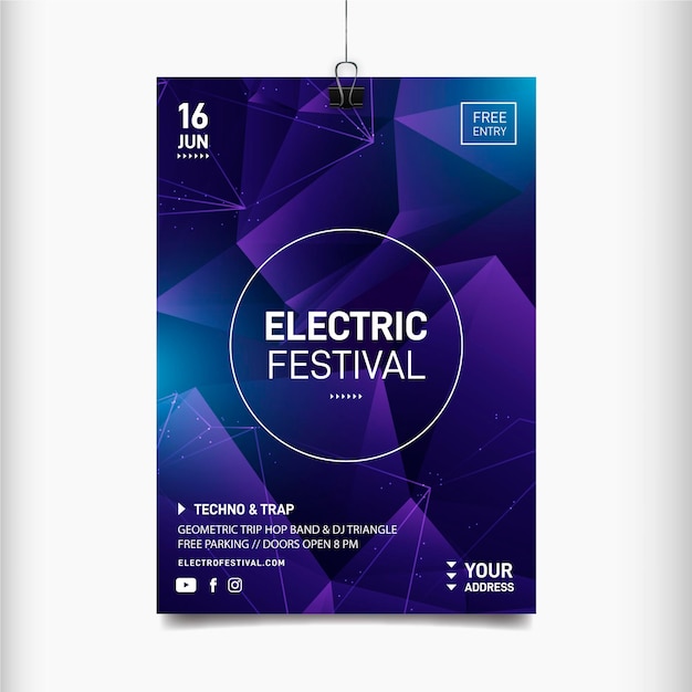 Free vector electric music festival poster template