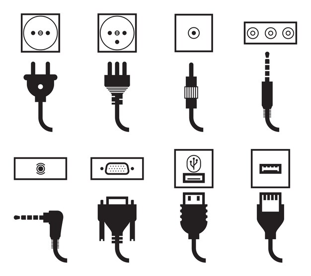 Electric outlet and plug icons set.