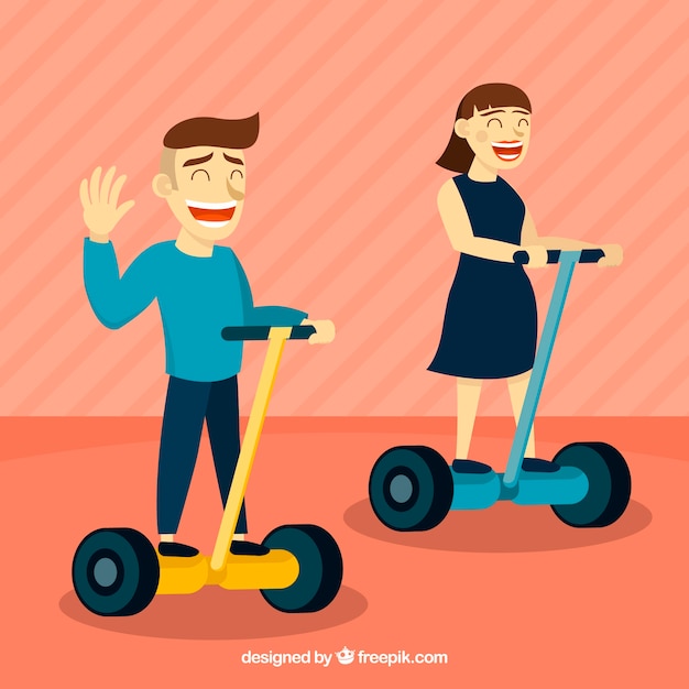Electric scooter concept with happy couple