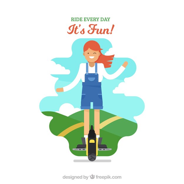 Electric scooter concept with happy girl