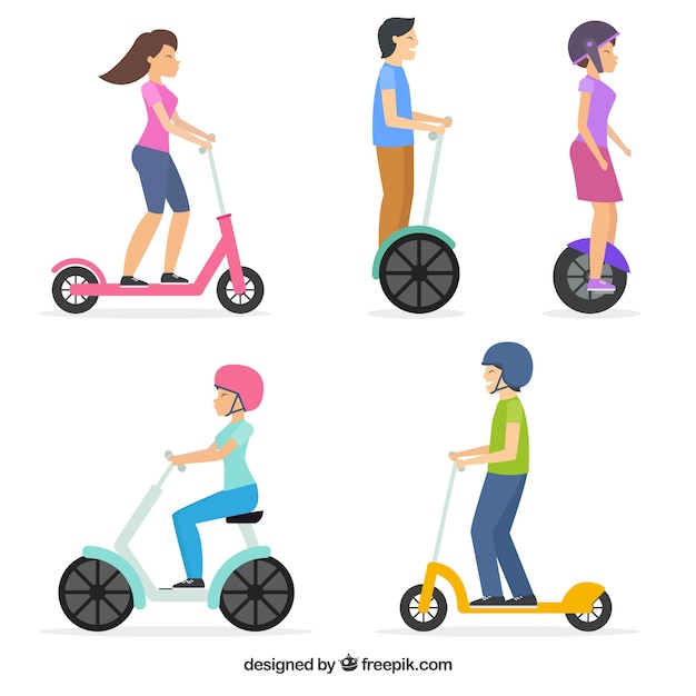 Disegno elettrico di scooter con cinque persone