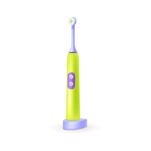 電動歯ブラシ 3 d ベクトル イラスト。漫画のスタイルの白い背景で隔離の歯を磨くためのワイヤレス デバイス。現代の技術、スマート ホーム、ヘルスケアの概念