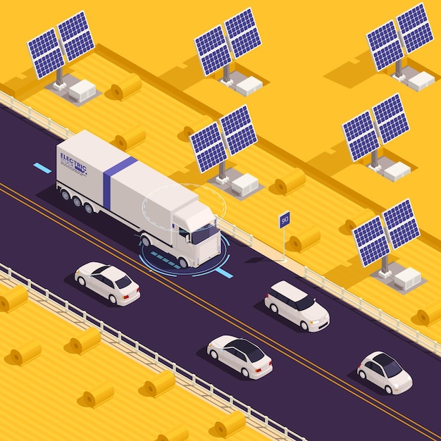 Free vector electric truck isometric composition