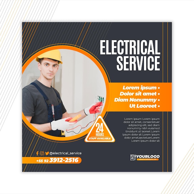 Free vector electrician flyer square template