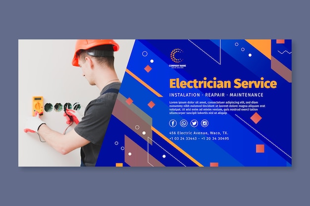 Free vector electrician horizontal banner  template