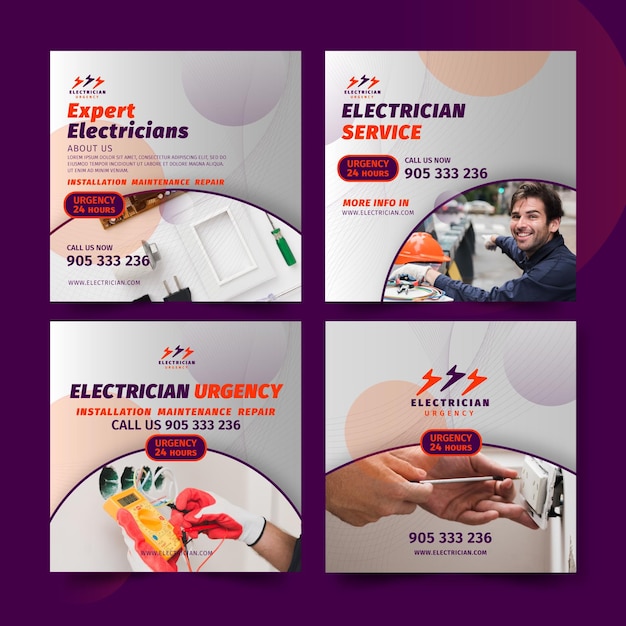 Free vector electrician instagram posts collection