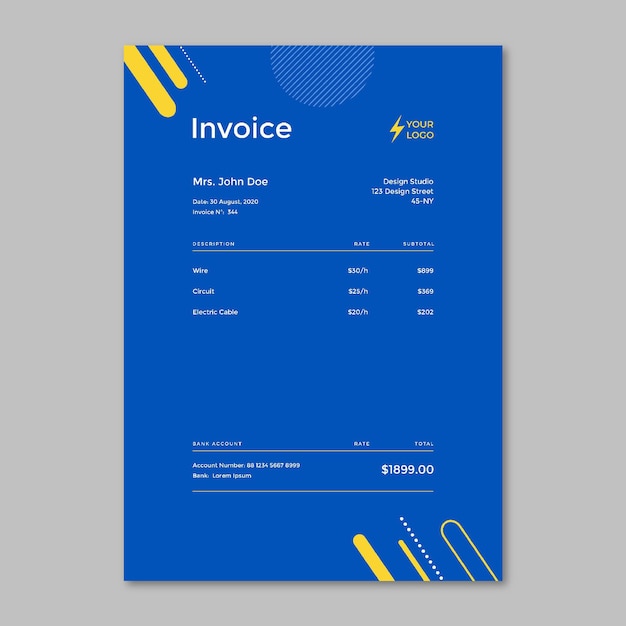 Free vector electrician invoice template