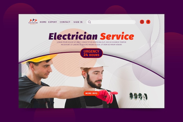 Free vector electrician landing page template