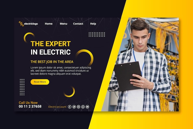 Electrician man landing page template