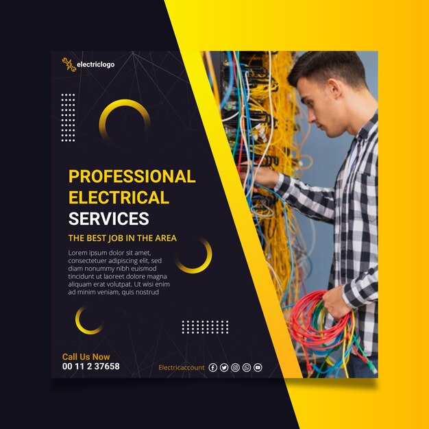 Electrician man square flyer template