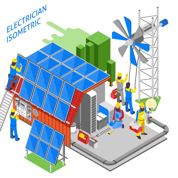 Electrician People Isometric Composition