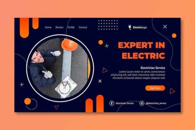 Free vector electrician service landing page template