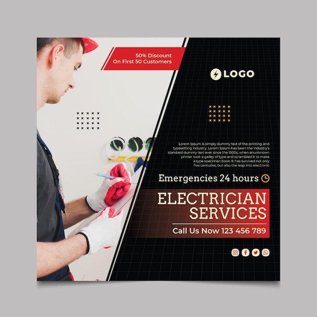 Free vector electrician service squared flyer