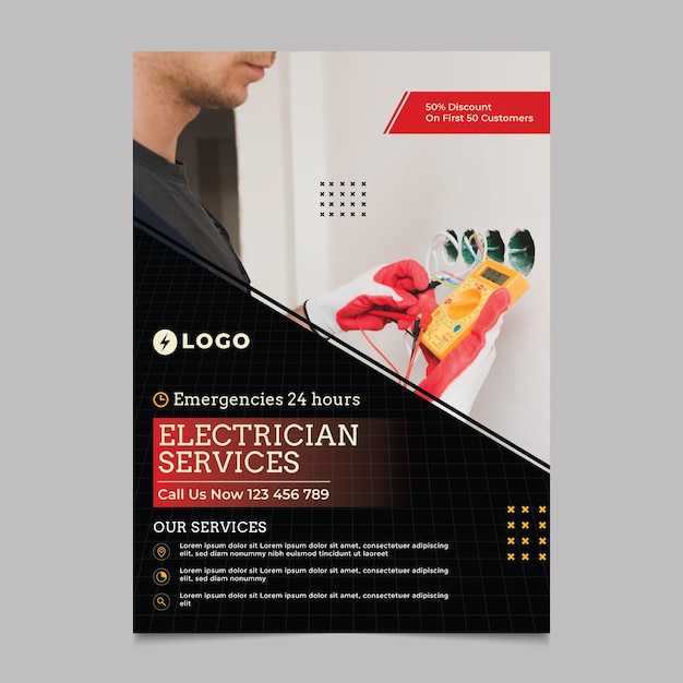 Free vector electrician service vertical flyer template