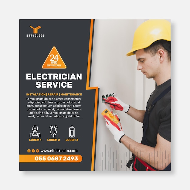 Free vector electrician squared flyer template