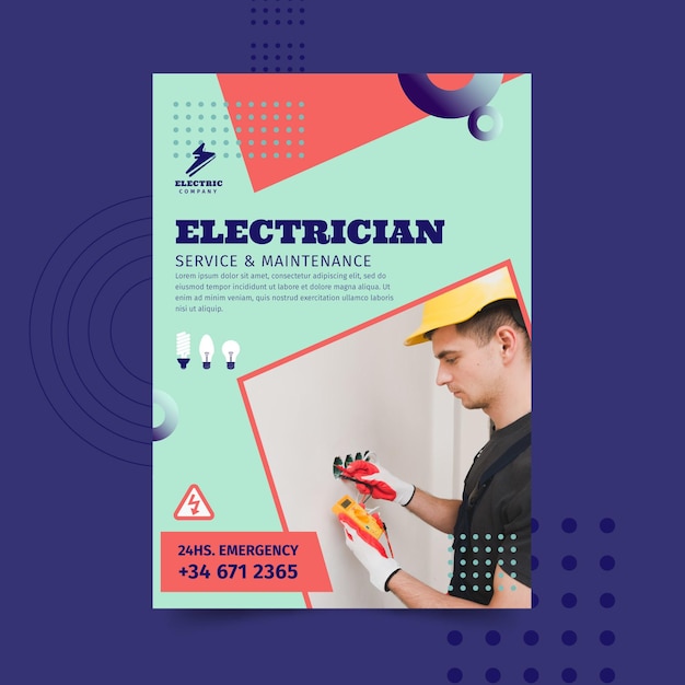 Free vector electrician vertical flyer template