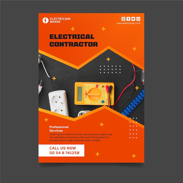 Free vector electrician vertical poster template