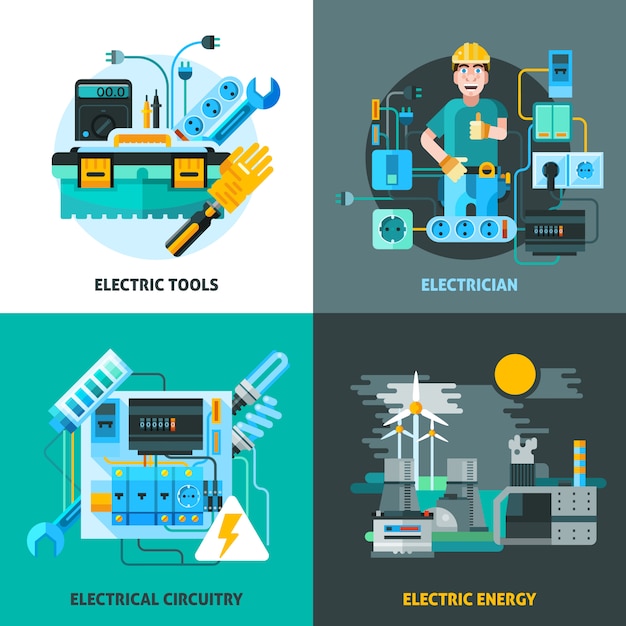 Electricity concept icons set