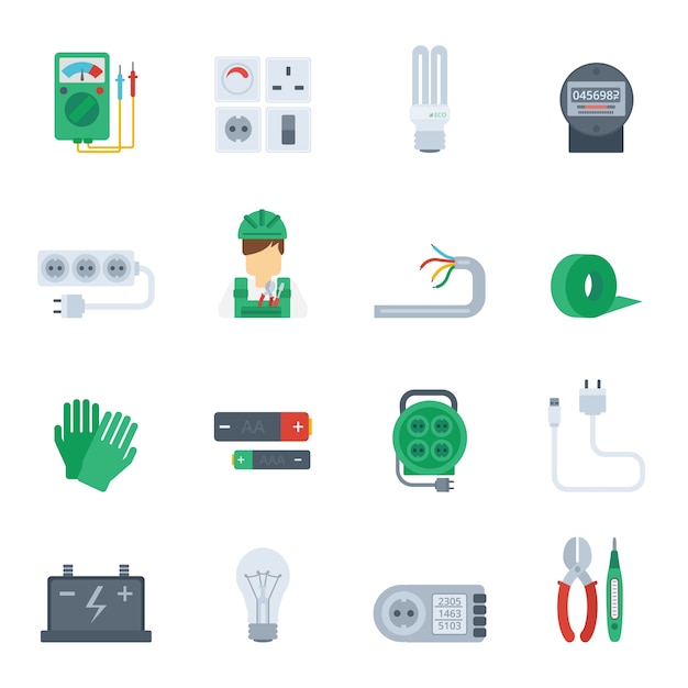 Vettore gratuito elettricità icon flat set