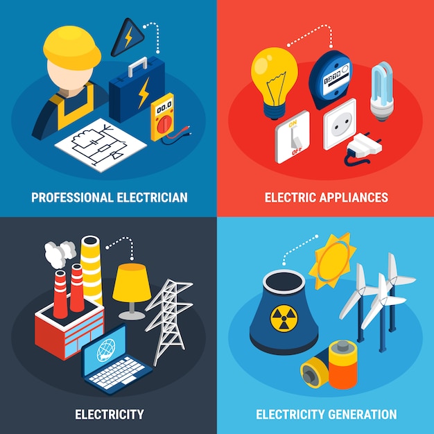 Electricity Isometric 3d Icon Set