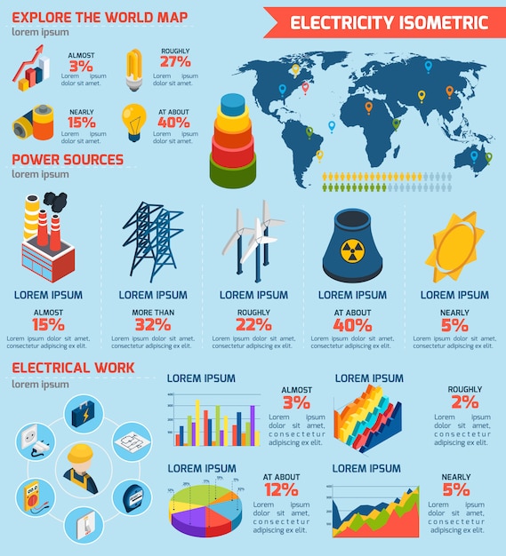 Electricity Isometric Infographics