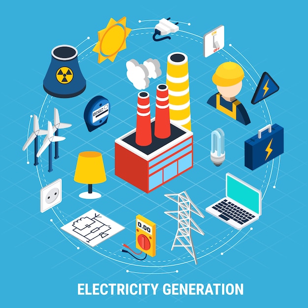 Free vector electricity isometric and round composition