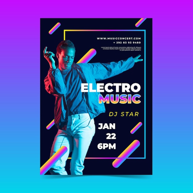 Electro music event poster template with photo