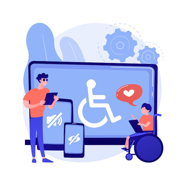 Illustrazione di vettore di concetto astratto di accessibilità elettronica. accessibilità a siti web, dispositivo elettronico per disabili, tecnologia di comunicazione, metafora astratta di pagine web regolabili.