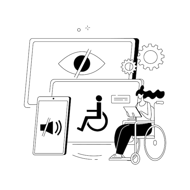 Illustrazione vettoriale del concetto astratto di accessibilità nell'e-learning accessibilità ai siti web dispositivo elettronico per disabili tecnologia di comunicazione pagine web regolabili metafora astratta