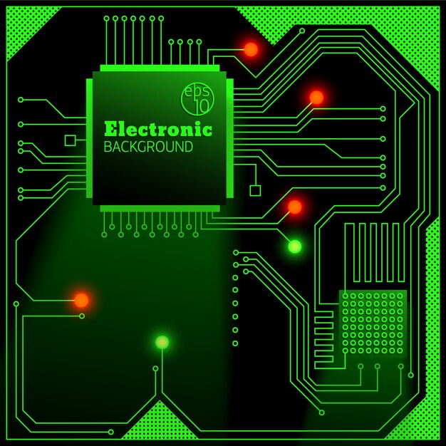 Electronic board with bright lights background