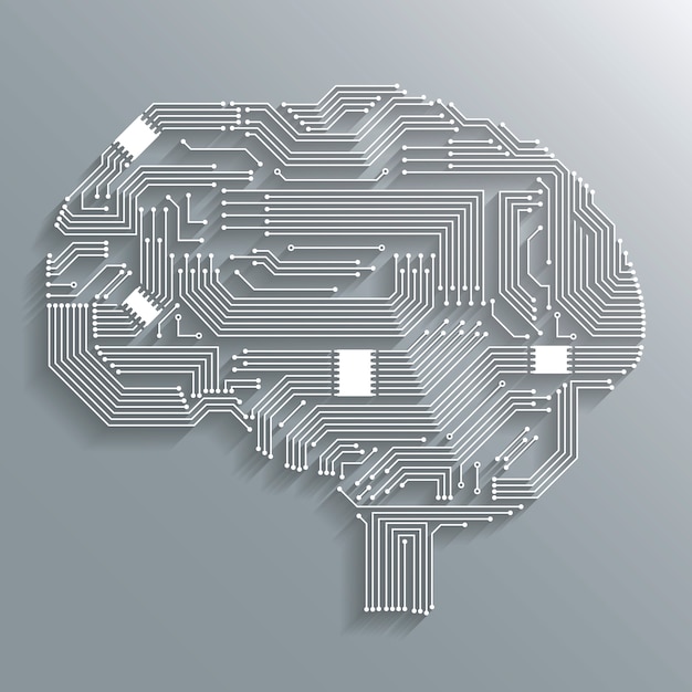 免费矢量电子计算机技术电路板的大脑形状背景或象征孤立的矢量图