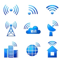 免费矢量电子设备无线互联网连接无线网络符号光滑的图标或贴纸组孤立的矢量图