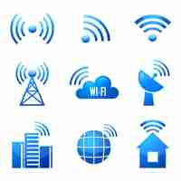 Free vector electronic device wireless internet connection wifi symbols glossy icons or stickers set isolated vector illustration