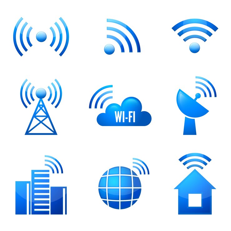 無料Vector 電子デバイス無線インターネット接続wifiシンボルの光沢のあるアイコンやシールセット孤立したベクトル図