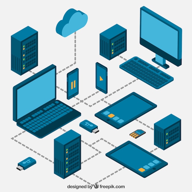 Electronic devices in isometric style