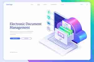 Free vector electronic document management isometric landing page