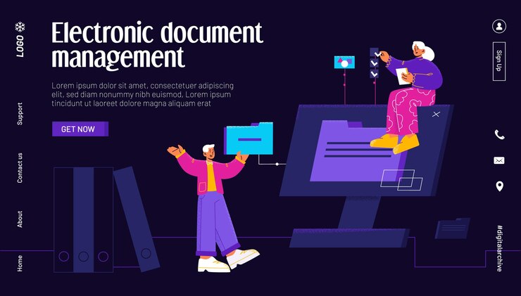 Free Vector electronic document management landing page banner