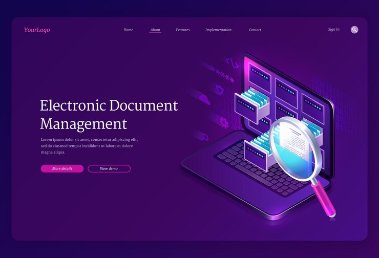 Free Vector electronic document management landing page