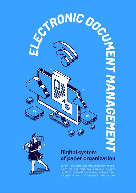 Electronic documents management isometric banner