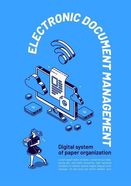 Free vector electronic documents management isometric banner